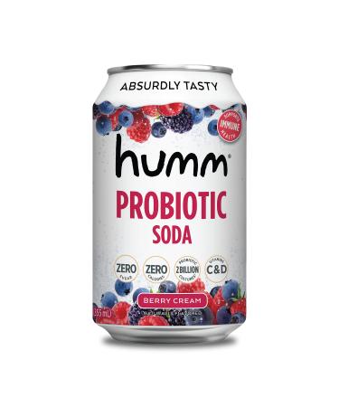 Humm Sparkling Probiotic Berry Cream Soda - Zero Sugar Zero Calorie 2 Billion Probiotics - Vitamin C D and B12-12 fl oz (6 Pack) Berry Cream 12 Fl Oz (Pack of 6)