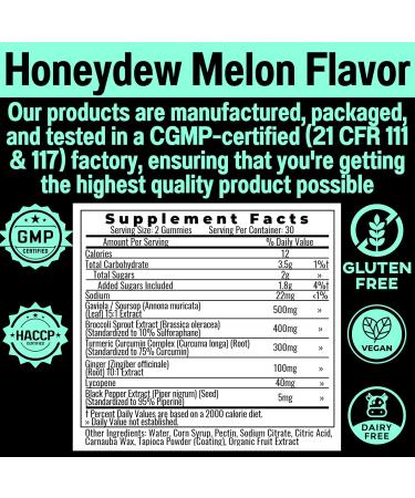 Soursop Graviola Curcumin Lycopene Broccoli Sprouts Sulforaphane Extract Gummies with Turmeric Curcumin Ginger Black Pepper Sour Sop Guyabano Leaf Supplement Chew Chewable Pills Capsules Supplements - Buy Online on GoSupps.com