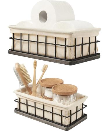 Rustic Wood Basket Set of 2 with Liners for Bathroom Decor - Farmhouse Toilet Paper Holder and Storage - Gray (2 Sizes) - Buy Online on GoSupps.com