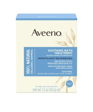 Aveeno Soothing Bath Treatment with 100% Natural Colloidal Oatmeal for Treatment & Relief of Dry, Itchy, Irritated Skin Due to Poison Ivy, Eczema, Sunburn, Rash, Insect Bites & Hives, 8 ct.