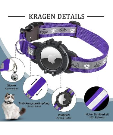 Jiarui Reflective AirTag Cat Neck Band - Adjustable GPS Collar for Cats & Puppies 9-13 inch (Purple) - Buy Online on GoSupps.com