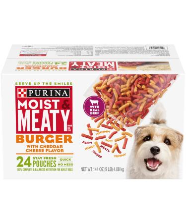 Purina Moist & Meaty Dry Dog Food, Burger with Cheddar Cheese Flavor - 24 ct. Pouch