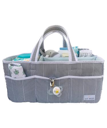 Lily Miles Baby Diaper Caddy - Large Organizer Tote Bag for Boy or Girl | Baby Shower Basket Nursery Must-Have | Registry Favorites - Collapsible Newborn Caddie Car Travel - Gray/Mint - Buy Online on GoSupps.com