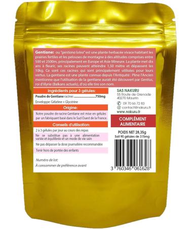 NAKURU | Gentian | Boost Range | Made in France | The Yellow Fairy! | (90 Capsules of 315mg / Net Weight: 28.3g) - Buy Online on GoSupps.com