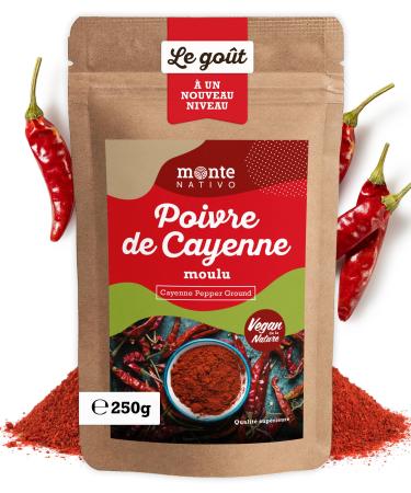 Piment de Cayenne moulu Monte Nativo (250g) - Poudre de Piment de Cayenne - pices aromatiques s ch es avec soin id ales pour Cuisiner et Assaisonner - Ar me et Go t intenses Piment de Cayenne 250 g (Lot de 1)