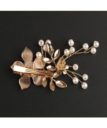 Bridal Flower Hair Clip with Faux Pearls - Rose Gold Handmade Headpiece for Wedding, Brides, Bridesmaids - Buy Online on GoSupps.com