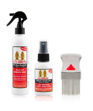 Lice Sisters Lice Treatment and Prevention Kit, Large - Nit Glue Dissolver, Repel Lice Prevention Spray and Comb for Nit and Lice Free Hair