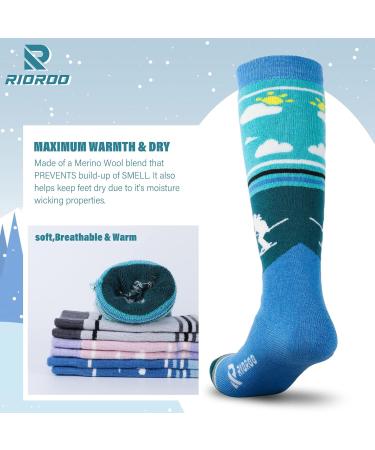 Rioroo Merino Wool Ski Socks for Kids | Unisex Thermal Winter Socks - Thick Reinforced Anti-Slip Calf Design in Green & Gray - Buy Online on GoSupps.com