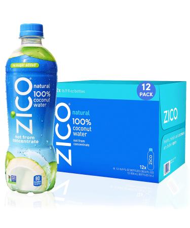 Zico 100% Coconut Water Drink - 12 Pack, Natural Flavored - No Sugar Added, Gluten-Free - 500ml / 16.9 Fl Oz - Supports Hydration with Five Naturally Occurring Electrolytes - Not from Concentrate