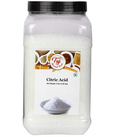 TAJ Citric Acid - 100% Food Grade  All Natural Purpose Cleaning Agent  Beauty Ingredient DIY Bath Bombs  8-Pounds Jar