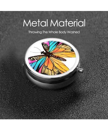 Colorful Butterfly Round Pill Box | 3 Compartment Travel Medicine Organizer & Portable Vitamin Holder - Buy Online on GoSupps.com