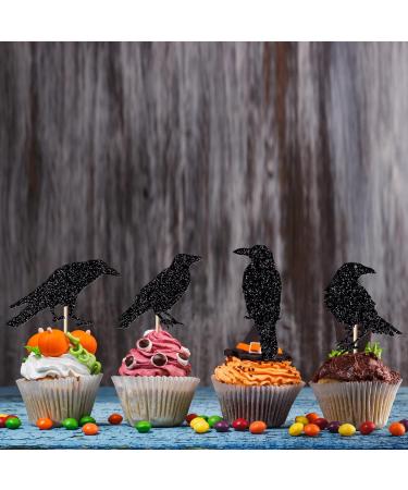 Leetaivie 24Pcs Black Glitter Crow Dessert Cupcake Toppers - Featured Halloween Themed Party Cake Topper (black) - Buy Online on GoSupps.com