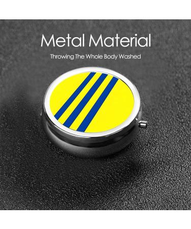 Yellow and Blue Striped Mini Round Pill Box - 3 Compartment Travel Organizer for Home & Office - Buy Online on GoSupps.com