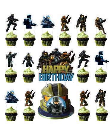 25pcs The Master Chief Decorations with 1pcs Cake Topper 24pcs Cupcake Toppers for Kids Birthday Party Supplies