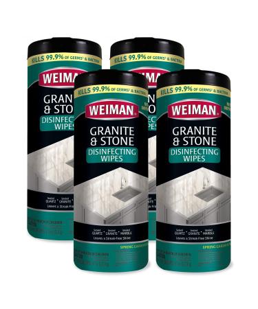 Weiman Granite Disinfectant Wipes - 30 Wipes - 4 Pack - Disinfect Clean and Shine Sealed Granite Marble Quartz Slate Limestone Soapstone Tile Countertops - Packaging May Vary