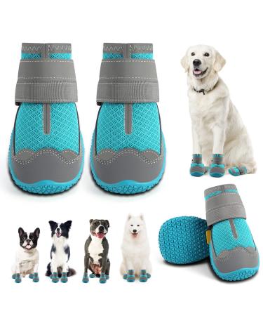 Jzxoiva Dog Shoes for Large Dogs Boots, Breathable Dog Booties for Hardwood Floors, Outdoor Paw Protector with Reflective Strips for Hot Pavement Winter Snow Hiking Booties 4PCS/Set #7 (width 2.55 inch) for 63-78 lbs Blue