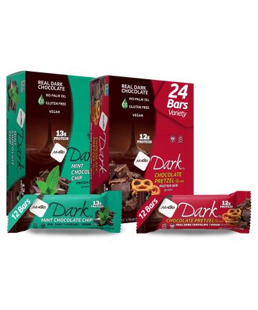 NuGo Dark Variety - Chocolate Pretzel 12 Bars & Mint Chocolate Chip 12 Bars 12-13g Protein Vegan Gluten Free Non-GMO Kosher Pareve 24 Count Chocolate Pretzel & Mint Chocolate Chip 24 Count (Pack of 1)