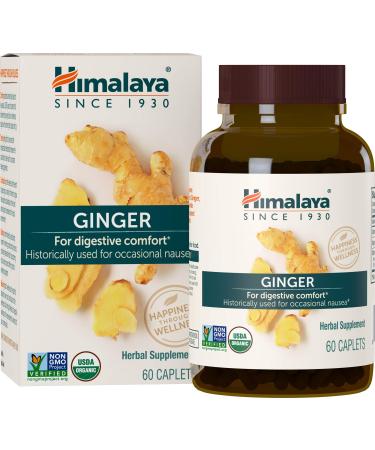Himalaya Organic Ginger, Digestive Relief Supplement for Nausea, Gas and Occasional Upset Stomach, 820 mg, 60 Caplets, 2 Month Supply