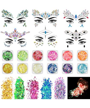 Gemstones rhinestones glitter face ogodeal self-adhesive jewelry stones sticker glitter powder sequin set facial sticker glitter for masquerade party make-up