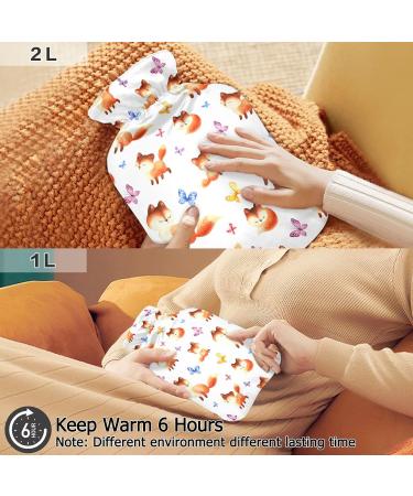 Oarencol Cute Fox Hot Water Bottle | Colorful Butterfly 1L Heating & Cooling Bag with Cover - Buy Online on GoSupps.com