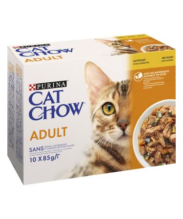 Purina Cat Chow |Cat for adults |Food bag |Chicken and zucchini in sauce |10 x 85 g |Box lunch bag chicken 850 g (4 Pack)