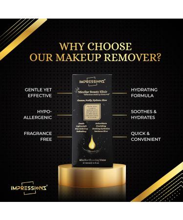 ImpressionZ Micellar Water Effortless Quick face and Eye Makeup Remover - All Skin Types - Gentle Non-Sticky Non-Irritating Micellar Cleansing Water - Hydrating Makeup Remover Fragrance Free - Buy Online on GoSupps.com