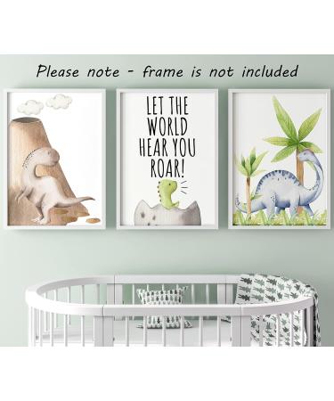 Dinosaur Set of 3 Unframed Poster Prints with Quote for Baby Nursery Decor - Roar A4 - Buy Online on GoSupps.com
