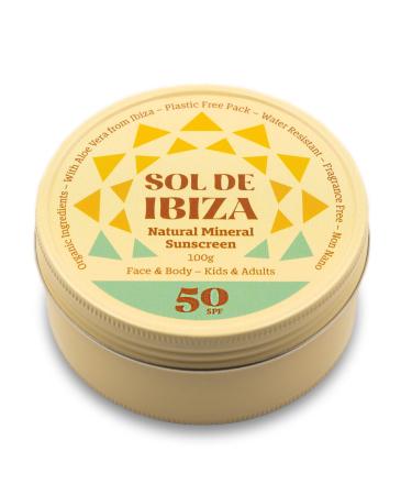Sol de ibiza - natural mineral sun protection SPF50 - plastic -free - face & body - natural ingredients - non -nano zinc oxide - vegan - waterproof - adults & children - 100 g - Buy Online on GoSupps.com