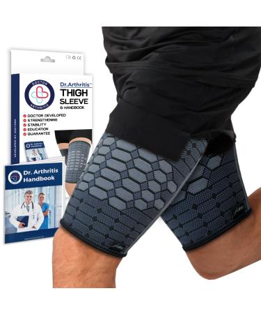Doctor Developed Thigh Compression Sleeve for Women and Men Breathable Leg Wraps Medical Hamstring Compression Sleeve Groin Brace Hamstring Brace Support with Handbook (Medium Grey 1 Pair) Medium Grey
