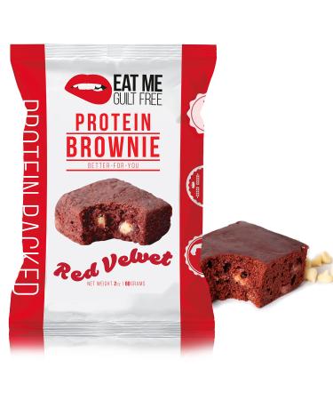 Eat Me Guilt Free Protein Brownie  Low Carb, Low Sugar, Gluten Free, Keto-Friendly Brownies  12 Count, Red Velvet w/ White Chocolate Chips