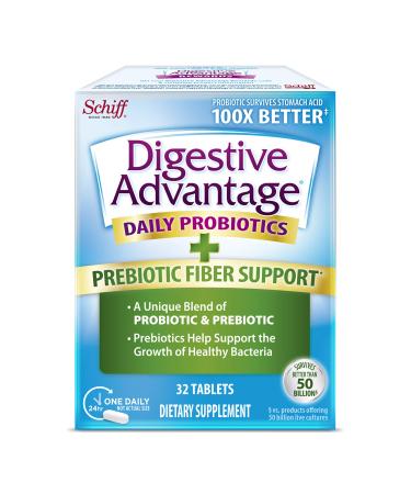 Schiff Digestive Advantage Prebiotic Fiber + Daily Probiotic 32 Tablets