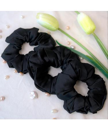 3-Pack 100% Pure Mulberry Silk Hair Ties | 16 Momme Rubber Hair Gums for Women & Girls - Black - Buy Online on GoSupps.com