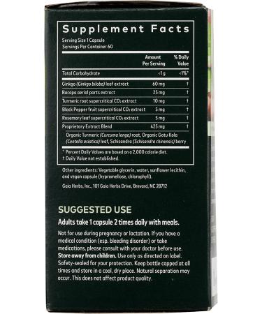 Gaia Herbs Agile Mind - Brain & Cognitive Support with Turmeric, Bacopa & Ginkgo Biloba - 60 Vegan Capsules - Buy Online on GoSupps.com