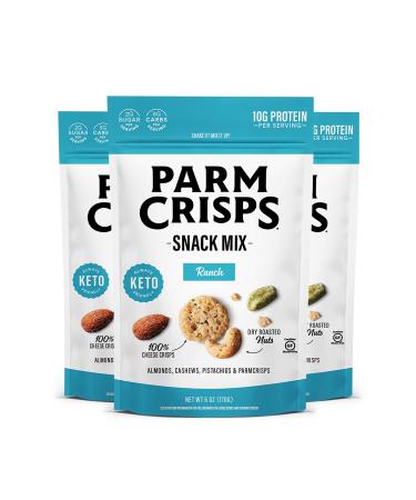 ParmCrisps Snack Mix  Ranch Cheese Parm Crisps and Nuts Snack, Made Simply with 100% Cheese Crisps, Almonds, Cashews, and Pistachios | Healthy High-Protein Snack, Low Carb, Gluten Free, Low Sugar | 6oz (Pack of 3)