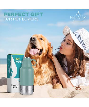 NALALAS 3-in-1 Portable Dog Water Bottle - Large 32oz Insulated Travel Bottle with Dog Water and Food Bowls - Teal - Buy Online on GoSupps.com