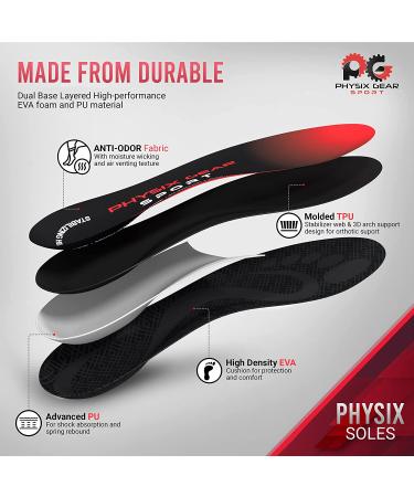 Physix Gear Sport Arch Support Insoles for Men & Women - Plantar Fasciitis Relief, Flat Foot, High Arches - Orthotic Inserts for Shin Splints, Heel Spurs, Sore Feet - Large Size, Fits US Men 10-11.5 | Women - Buy Online on GoSupps.com
