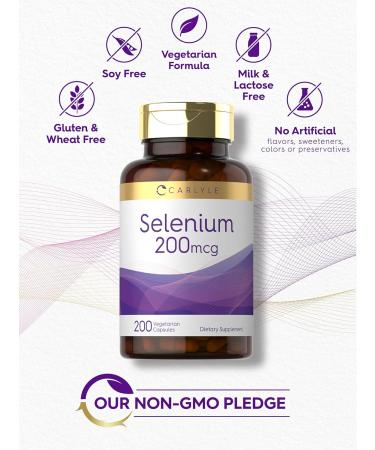 Carlyle Selenium 200mcg | 200 Capsules | Yeast Free | L-Selenomethionine Mineral Supplement | Vegetarian Non-GMO & Gluten Free 200 Count (Pack of 1) - Buy Online on GoSupps.com