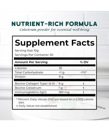 OVIDA Premium Bovine Colostrum and Collagen Peptides - Grass-Fed Non-GMO Gut Health Immune Support Joint & Bone Health Support Hair Growth & Skin Beauty Supplement Unflavored 300g 30 Servings - Buy Online on GoSupps.com