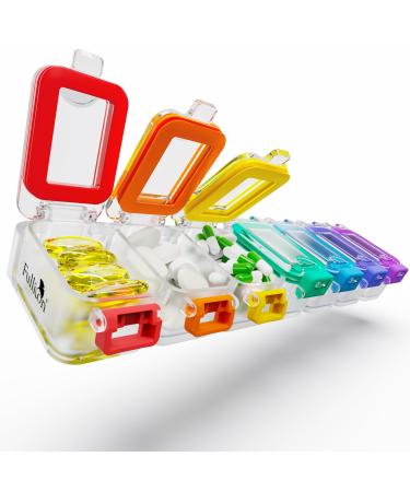 Fullicon Weekly Pill Box 7 Day Ultra Moisture & Spill Proof Daily Pill Organiser Large Tablet Organiser with Secure Buckle Compact Medication Organizer Vitamin & Fish Oil Clear Rainbow - Buy Online on GoSupps.com