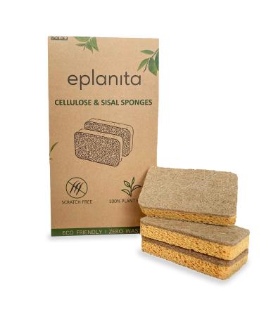 eplanita Natural Plant Based Scrub Sponges (3 Pack) Non-Scratch Biodegradable Eco Scourers for Kitchen and Bathroom 3 Count (Pack of 1) - Buy Online on GoSupps.com