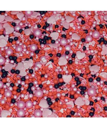 Love Bug Pink Black and Red Edible Heart Valentines Cake Topper Sprinkles - Edible Cupcake Decorations (60g)