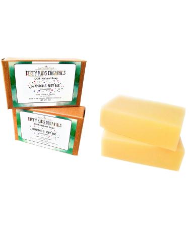 2 Pack Baby & Kid Shampoo & Body Wash Bar Soap 4 Oz Long Lasting Bars | Natural & Organic Formula For Head, Face, Body & Hair | No Scents, No Colors, No Additives | Dirty Kids Organics