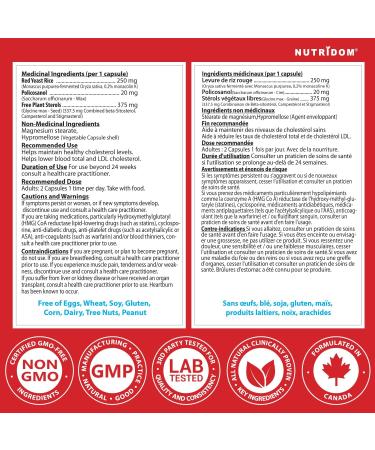 Nutridom Red Yeast Rice with Policosanol & Free Plant Sterols Supports Cholesterol Health Non-GMO Vegan Gluten free Dairy free and Soy free (60 Veggie Capsules) - Buy Online on GoSupps.com