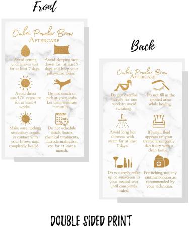 Ombre Powder Brow Aftercare Instructions Cards | 50 Pack | Double Sided 2x3.5 Business Card | Marble & Gold Design - Buy Online on GoSupps.com