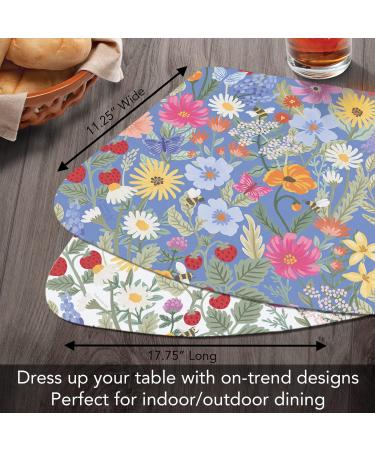 CounterArt Meadow Floral Wedge Shaped Reversible Placemat 4 Pack - Made in USA - Easy Care - 17.75 x 11.25 - Colorful & Flexible - Wipes Clean Easily - Buy Online on GoSupps.com