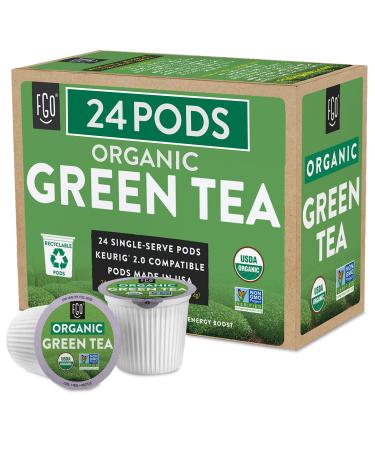 Organic Green Tea K-Cup Pods, 24 Pods by FGO - Keurig Compatible - Naturally Occurring Caffeine, Premium Green Tea is USDA Organic, Non-GMO, & Recyclable Green Tea 24 Count (Pack of 1)
