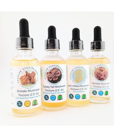 Stajcar Stoneworks Immunity Bundle, 4 Pack Deal Shiitake, Turkey Tail, Lion s Mane, Maitake Tinctures Heart, Immune, Cognitive, Nervous System, Holistic Wellness Support 4x2 Oz