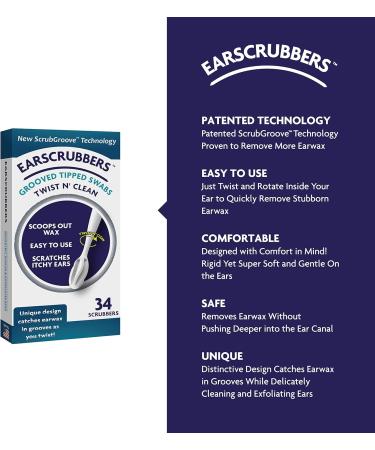 Earscrubbers Earwax Removal Tool - Gentle & Safe Ear Wax Cleaner for Itch Relief - 34 Count - Buy Online on GoSupps.com