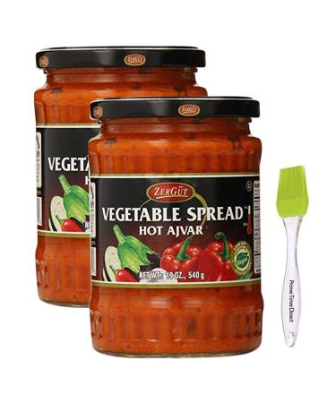 Zergut Ajvar, Hot, 19 Ounce (Pack of 2) Bundle with PrimeTime Direct Silicone Basting Brush in a PTD Sealed Bag