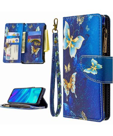 Miago 9 card slots leather cover for Huawei Y5 2019 colorful zip flip shell wallet case cell phone case PU leather pocket protective cover gold butterfly huawei y5 2019 gold butterfly